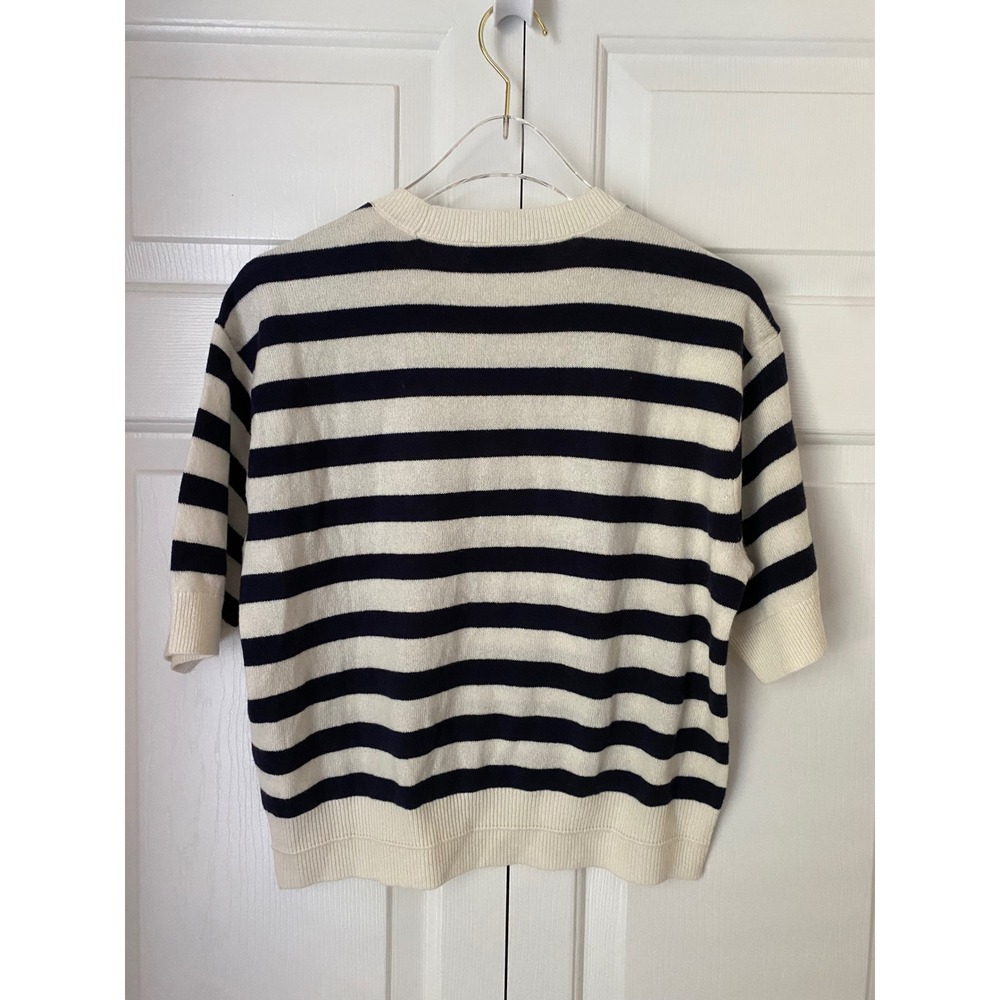 Madewell Relaxed Sweater Tee Women XS Ivory Navy Stripe 100% Cashmere Nautical - Picture 4 of 7